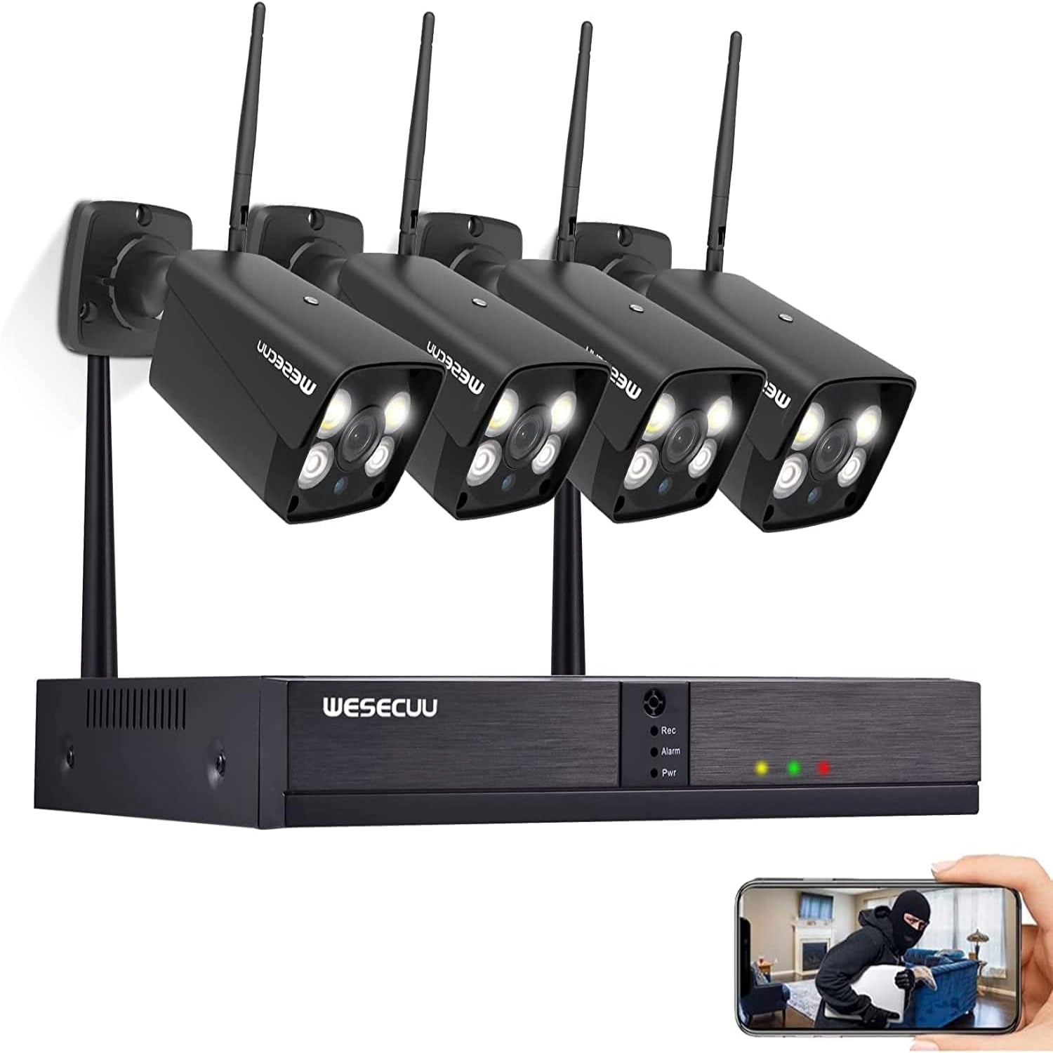 3MP Wireless Security Camera System, 4 Wireless Camera, 8CH 5MP NVR, Home Security Camera System with No Hard Drive, AI Human Detection, Floodlight, Color Night Vision, Audio, Outdoor, Indoor