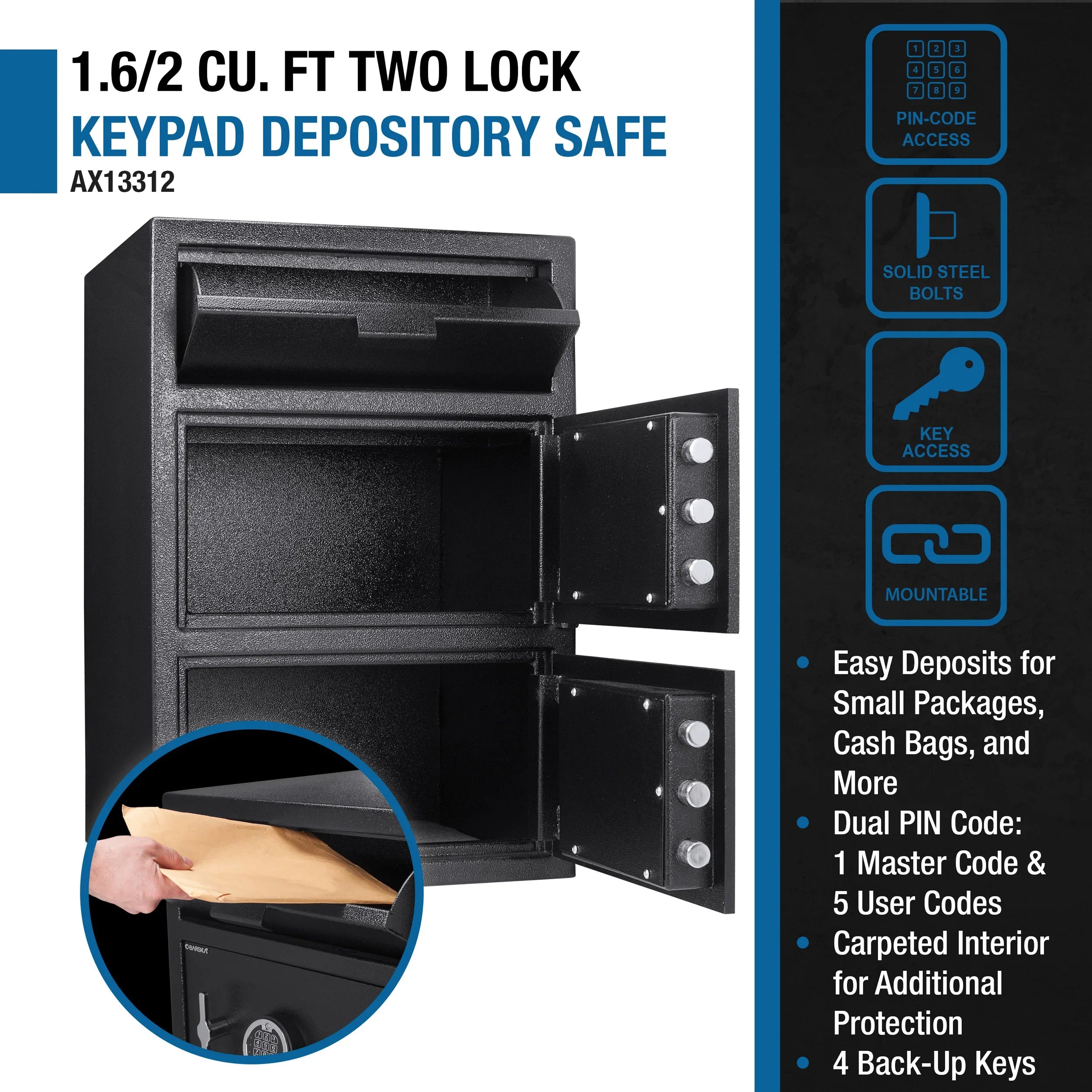 Barska 1.6 / 2.0 cu. ft. Dual Compartment Keypad Depository Safe