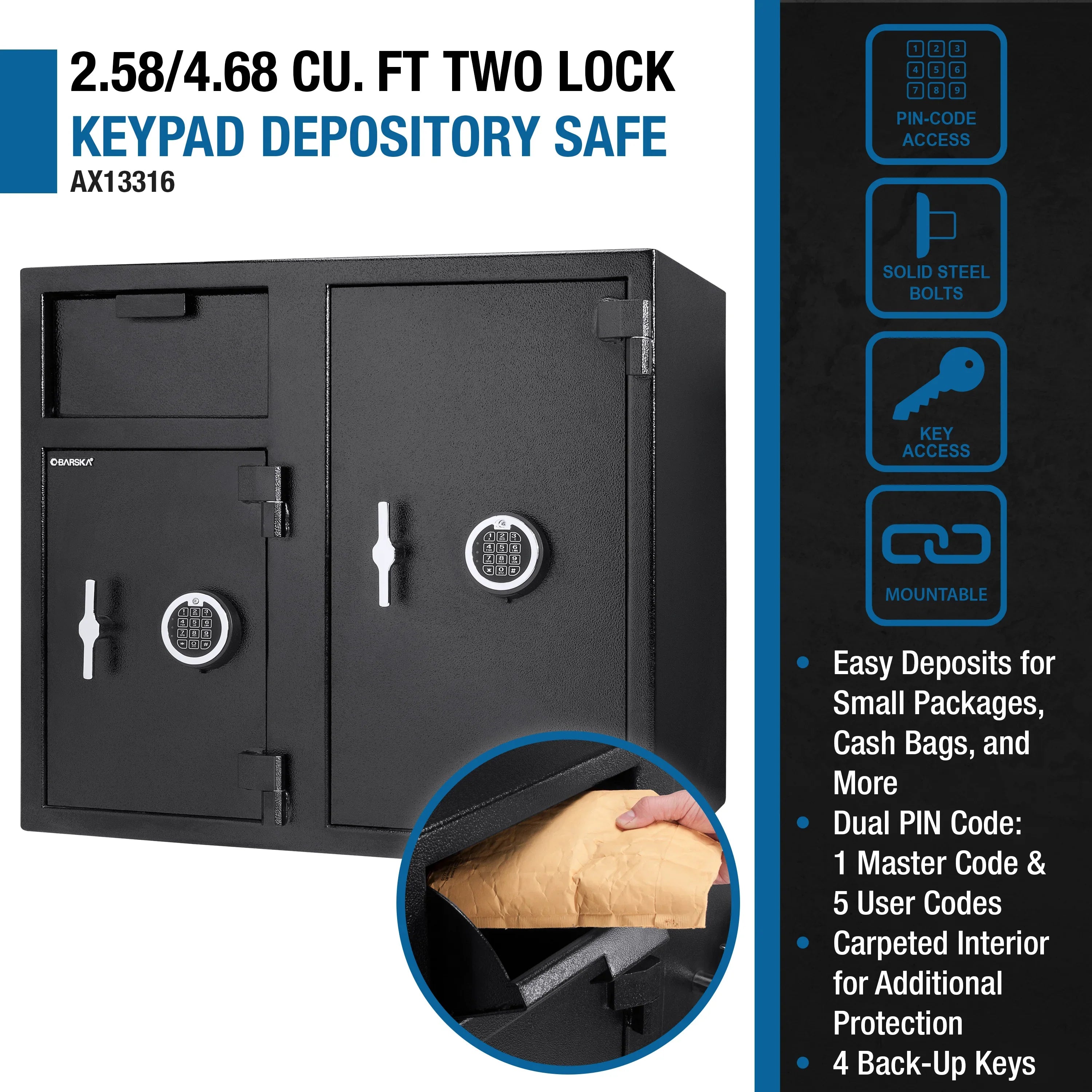Barska 2.58 / 4.68 cu. ft. Dual Compartment Keypad Depository Safe