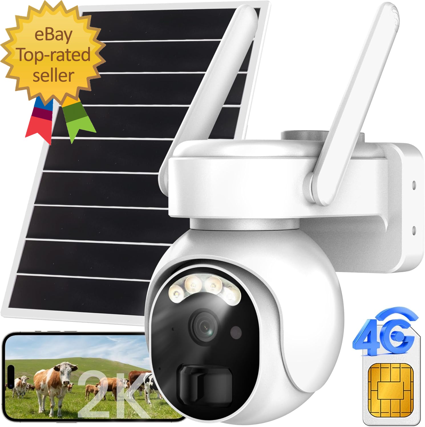 4G LTE Security Cameras Wireless Outdoor 2K Solar Cellular Security Camera No Wi