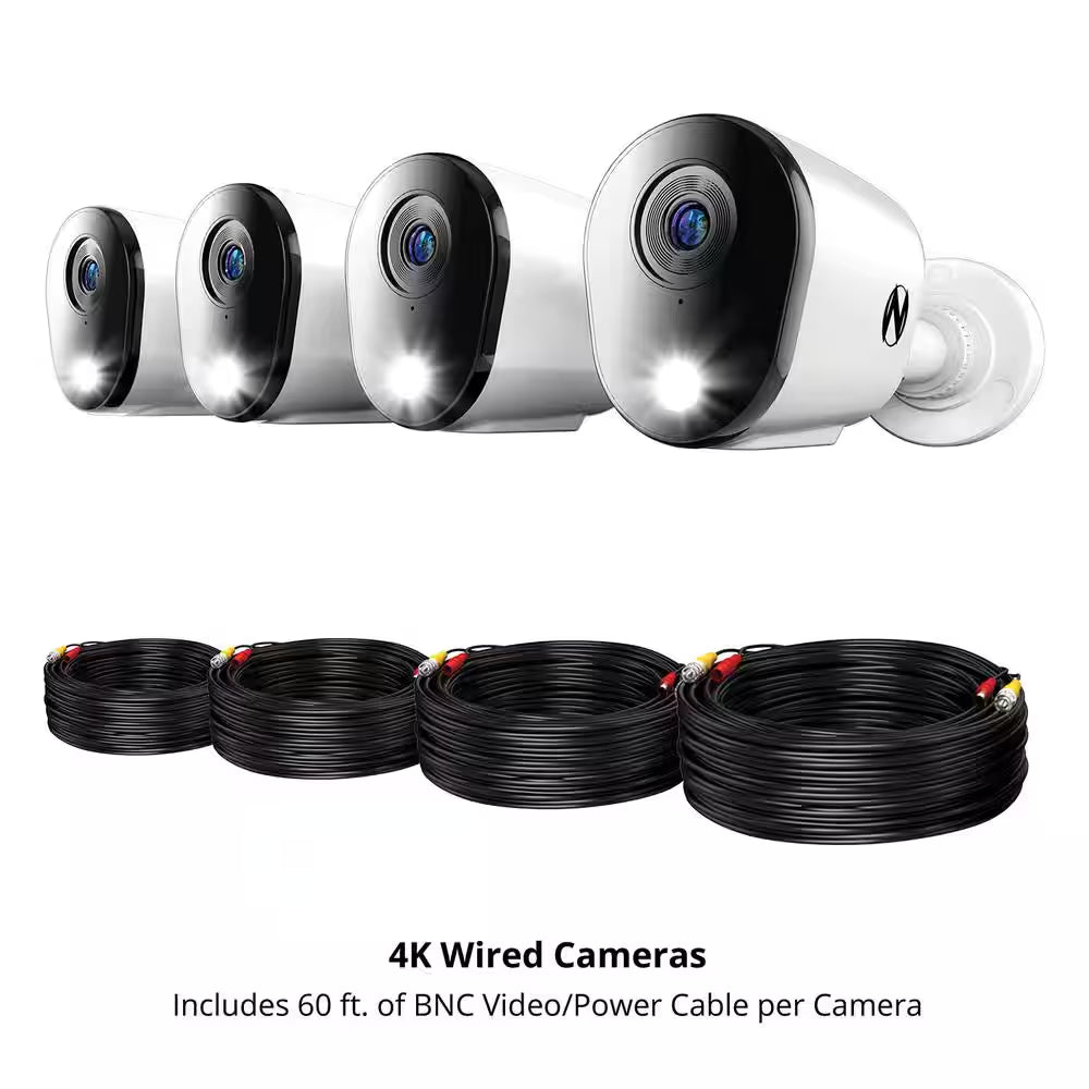 4K Wired Indoor/Outdoor Spotlight Security Cameras with 2-Way Audio (4-Pack)