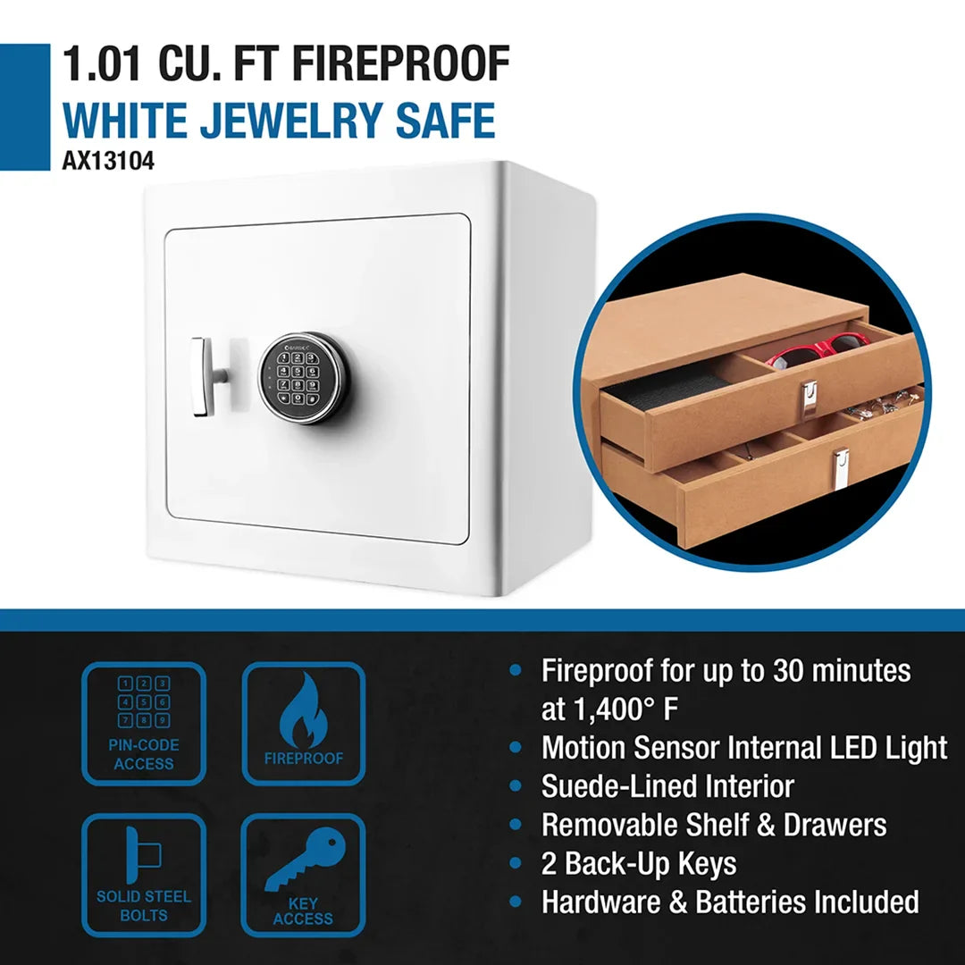 Barska 1.01 cu. ft. Keypad Fireproof Jewelry Safe - White