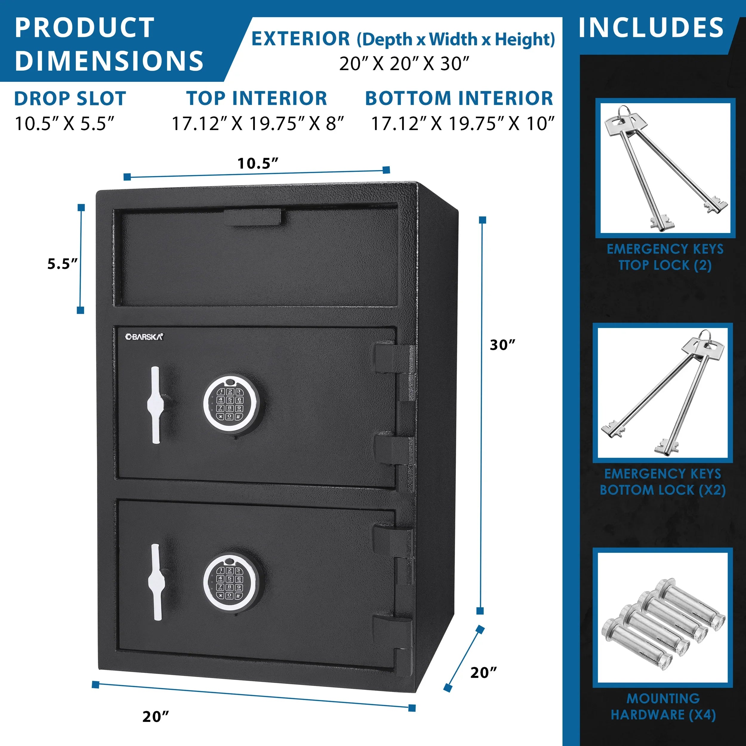 Barska 1.6 / 2.0 cu. ft. Dual Compartment Keypad Depository Safe