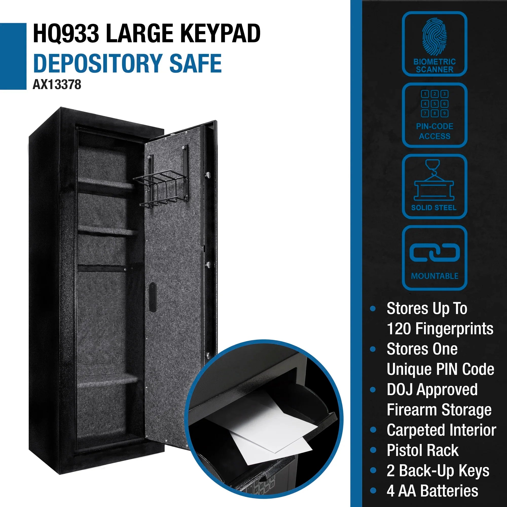 Barska HQ1000 Biometric Keypad Rifle Safe (16-Gun Capacity)