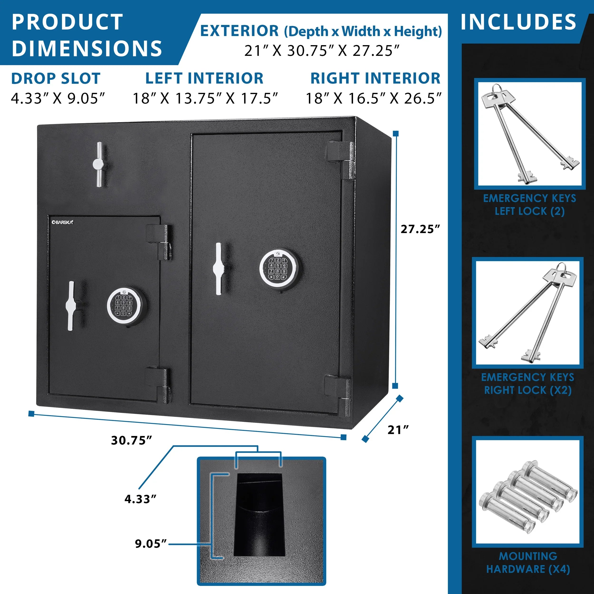 Barska 2.58 / 4.68 cu. ft. Dual Compartment Rotary Hopper Keypad Depository Safe