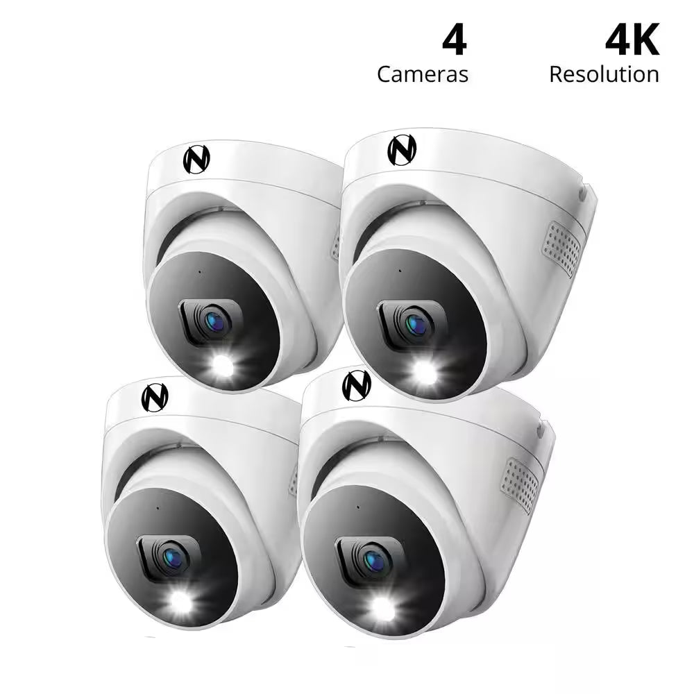 4K Wired Dome Indoor/Outdoor Spotlight Security Cameras with 2-Way Audio (4-Pack)